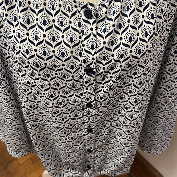 Alex Marie navy white button front tie waist long sleeve blouse Size XL EUC - Picture 3 of 11